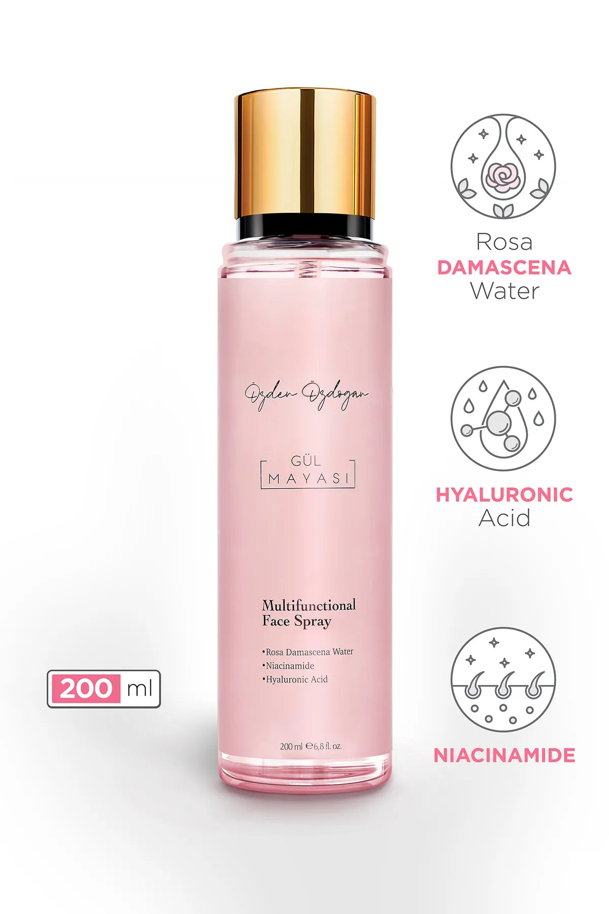 OZDEN OZDOGAN - Professional Series - Rozengist (Gül Mayasi), Poriënverstevigende Tonic, Hydraterende en Verhelderende Gezichtsspray met Rozenwater, Niacinamide en Hyaluronzuur, Voor Alle Huidtypen - 200 ml complex care