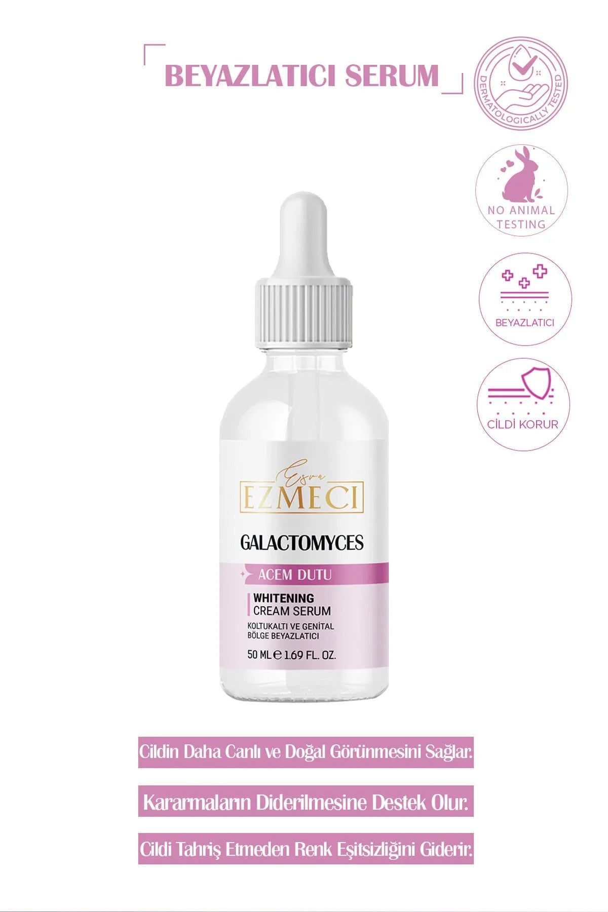 Esra Ezmeci - Whitening Serum - Voor Oksels en Genitale Gebieden, Bevat Galactomyces, Hyaluronzuur, Plantaardige- en Papiermoerbei Extract, Verrijk met Antioxidanten en Natuurlijke oliën, Verhelderende en Hydraterende Serum, Anti-Aging - 50ml