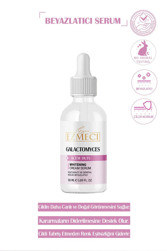 Esra Ezmeci - Whitening Serum - Voor Oksels en Genitale Gebieden, Bevat Galactomyces, Hyaluronzuur, Plantaardige- en Papiermoerbei Extract, Verrijk met Antioxidanten en Natuurlijke oliën, Verhelderende en Hydraterende Serum, Anti-Aging - 50ml